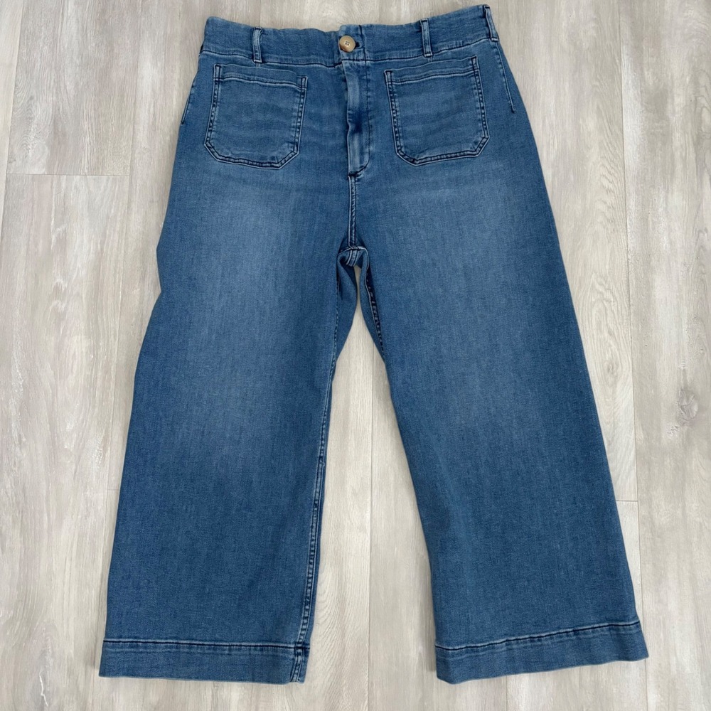 Maeve Anthropologie The Colette Wide Leg Cropped Jeans Blue 34 High Rise Stretch